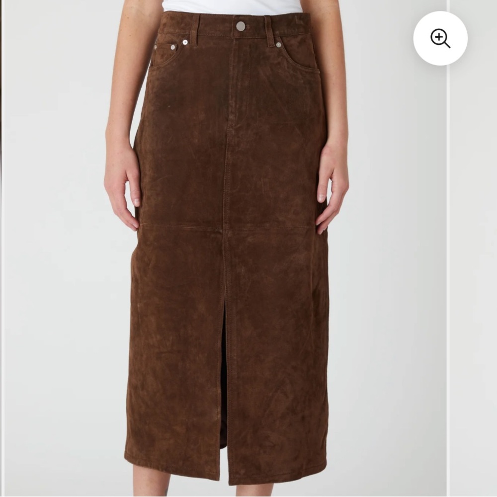 Blank NYC Brown Suede Midi Skirt with Center Front Slit